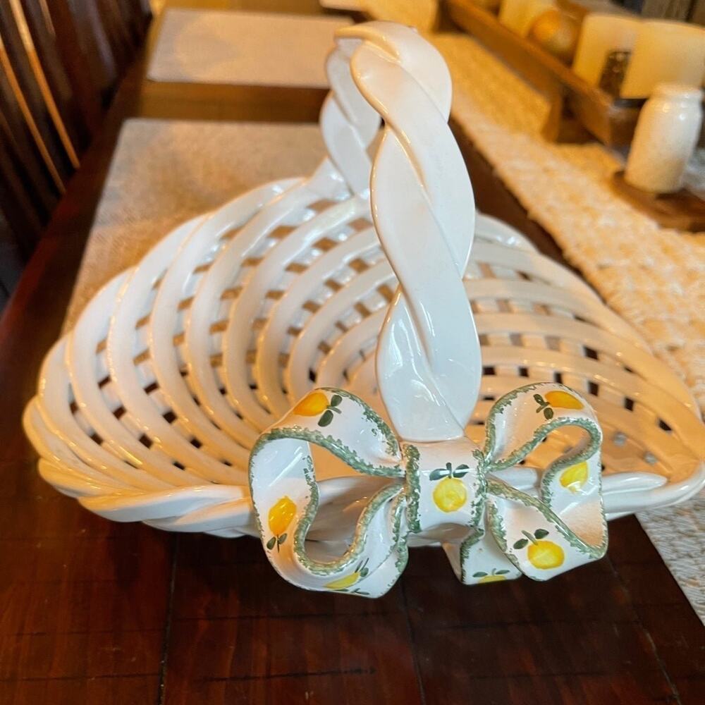 BERARDOS PORTUGAL BASKET WEAVE POTTERY BASKET Lemons
